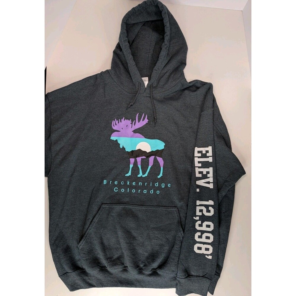Breckenridge Colorado Hoodie XL Charcoal Moose Mountain Elev 12998 Sweatshirt